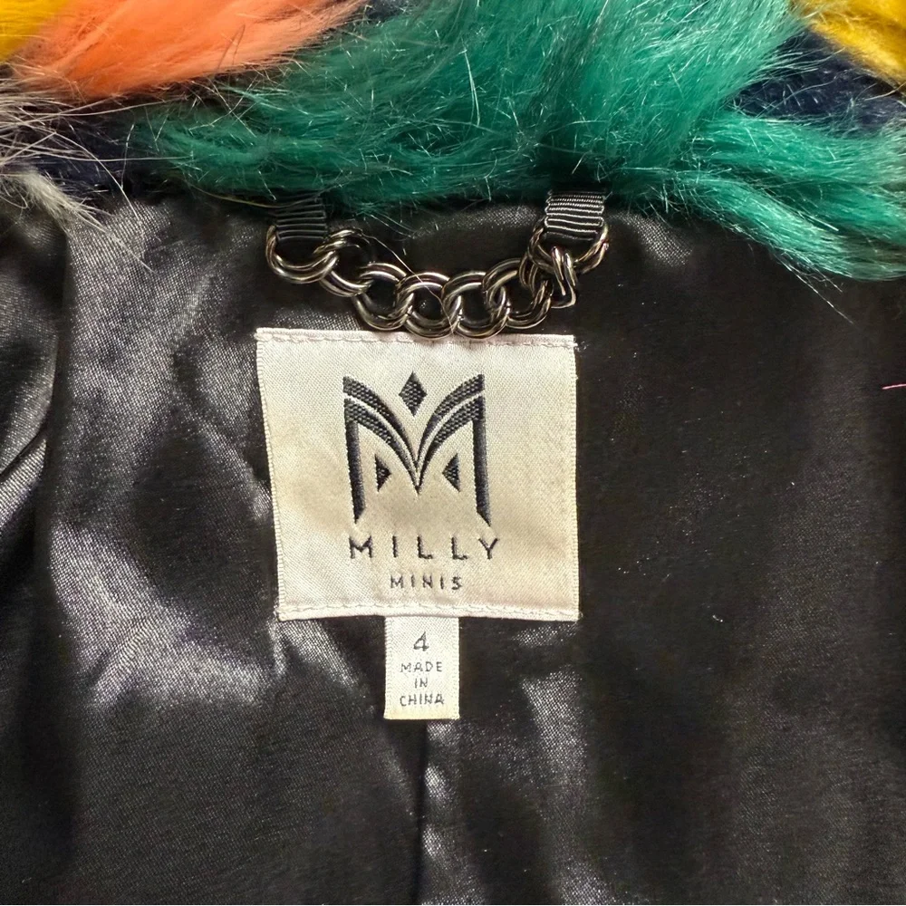 Milly Minis Girls Faux Fur Colorblock Jacket Size 4 Multicolor Patchwork Coat - Picture 3 of 10